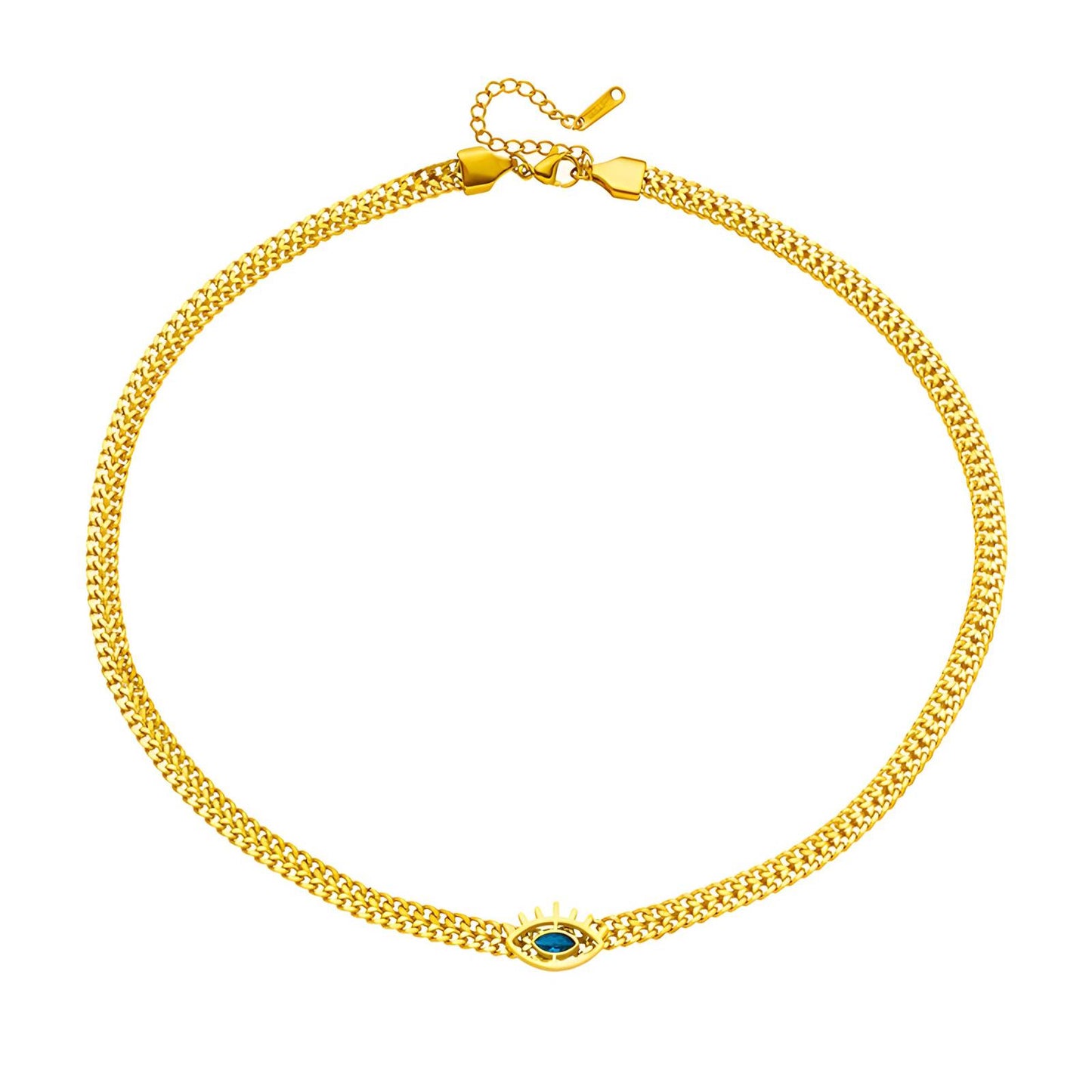 Grandinėlė su apsaugos simboliu „Evil Eye“, 18K auksu dengtas plienas