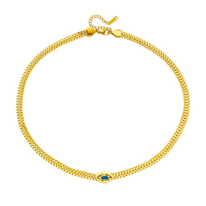 Grandinėlė su apsaugos simboliu „Evil Eye“, 18K auksu dengtas plienas