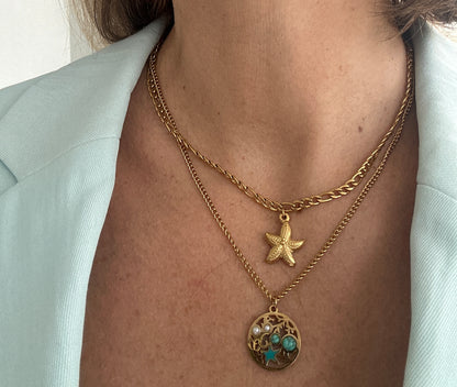 Kaklo papuošalas „Jūros žvaigždės“, 18K auksu padengtas plienas.