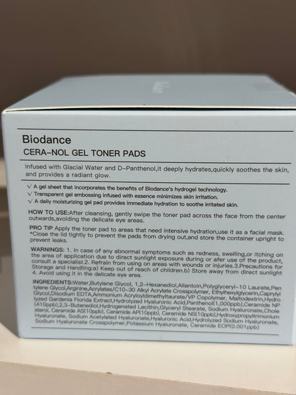 Drėkinantis veido tonikas Biodance CERA-NOL Gel Toner Pads