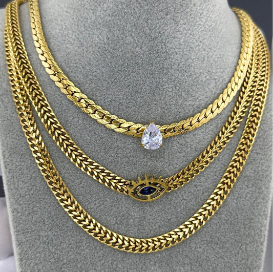 Grandinėlė su apsaugos simboliu „Evil Eye“, 18K auksu dengtas plienas